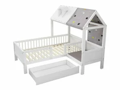 ModernLuxe Cama infantil individual multifuncional de madera maciza - con cajón debajo de la cama - 90x200 cm - Blanco Sale