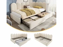 Merax Cama infantil tapizada con canapé - 90 x 200 cm - con 2 cajones + somier - sofá cama - terciopelo - Beige Hot