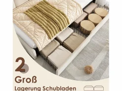 Merax Cama infantil tapizada con canapé - 90 x 200 cm - con 2 cajones + somier - sofá cama - terciopelo - Beige Hot