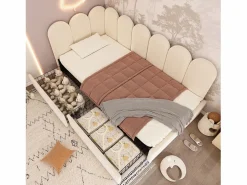 Merax Cama infantil tapizada con canapé - 90 x 200 cm - con 2 cajones + somier - sofá cama - terciopelo - Beige Hot