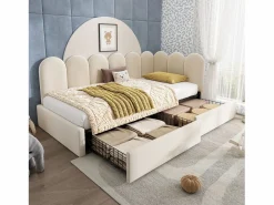 Merax Cama infantil tapizada con canapé - 90 x 200 cm - con 2 cajones + somier - sofá cama - terciopelo - Beige Hot