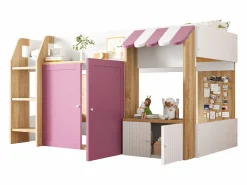 Cama infantil 90x200 cm - 4 puertas - Con escalera - ​​Blanco + Rosa​​ (colchón no incluido)^ModernLuxe Outlet