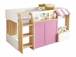 Cama infantil 90x200 cm - 4 puertas - Con escalera - ​​Blanco + Rosa​​ (colchón no incluido)^ModernLuxe Outlet