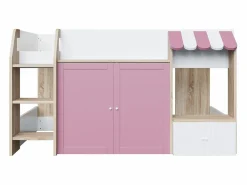 Cama infantil 90x200 cm - 4 puertas - Con escalera - ​​Blanco + Rosa​​ (colchón no incluido)^ModernLuxe Outlet