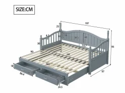 Cama infantil 90/180x190 cm, cama nido con 2 cajones, pino, cama multifuncional,^Hauss Spole New