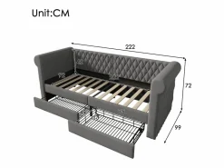 Hauss Spole Cama Diván|Cama infantil 90x200 cm con 2 cajones - Lino (sin colchón)