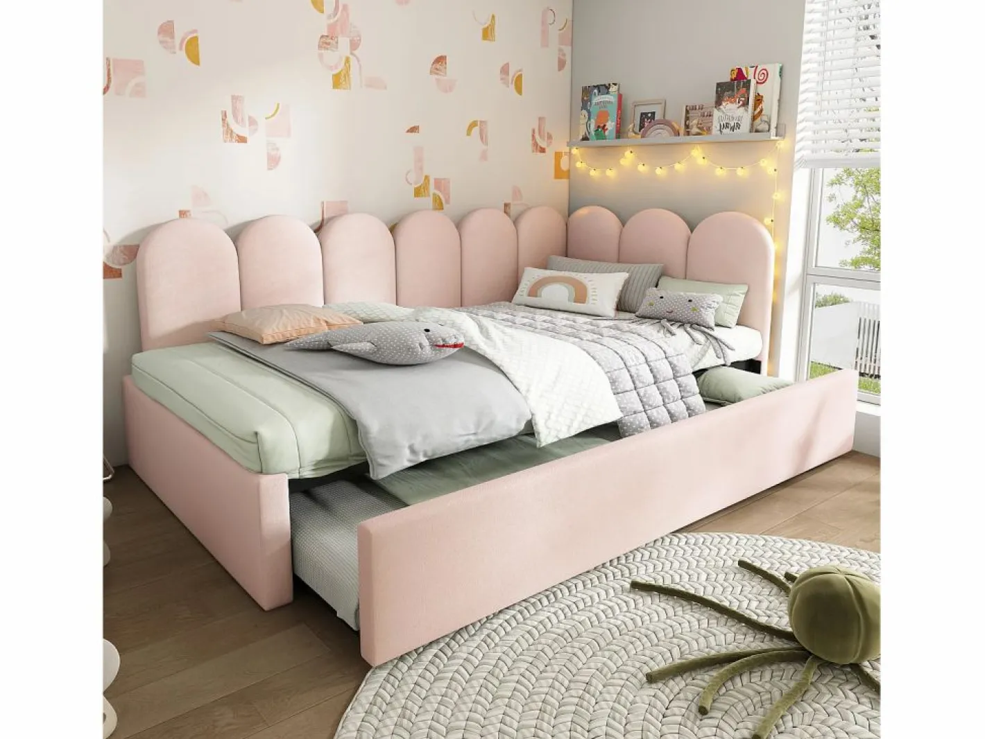 Hauss Spole Cama Nido|Cama infantil 90x200 cm con cama nido 90x190 cm, tapizado en terciopelo , sin colchón