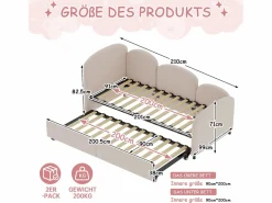 Hauss Spole Cama infantil 90x200 cm con cama nido de terciopelo, somier de láminas, sin colchón, claro Rosa Hot