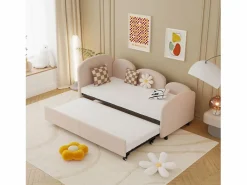 Hauss Spole Cama infantil 90x200 cm con cama nido de terciopelo, somier de láminas, sin colchón, claro Rosa Hot