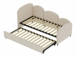 Cama infantil 90x200 cm con cama nido de terciopelo, somier de láminas, sin colchón,^Hauss Spole Outlet