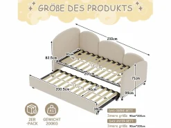 Cama infantil 90x200 cm con cama nido de terciopelo, somier de láminas, sin colchón,^Hauss Spole Outlet