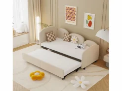 Cama infantil 90x200 cm con cama nido de terciopelo, somier de láminas, sin colchón,^Hauss Spole Outlet