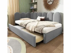 Cama infantil 90x200 cm con cama nido 90x190 cm, tapizado en terciopelo , sin colchón^Hauss Spole New