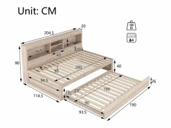 Cama infantil 90x200 cm con estantería, cama nido 90x190 cm, MDF natural, sin colchón^Hauss Spole Hot
