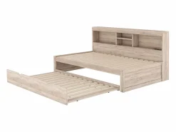 Cama infantil 90x200 cm con estantería, cama nido 90x190 cm, MDF natural, sin colchón^Hauss Spole Hot