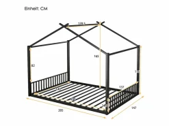 OKWISH Cama Montessori|Cama infantil 140x200 cm con somier de listones, estructura metálica, negra - sin colchón