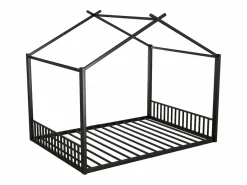 OKWISH Cama Montessori|Cama infantil 140x200 cm con somier de listones, estructura metálica, negra - sin colchón