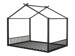 OKWISH Cama Montessori|Cama infantil 140x200 cm con somier de listones, estructura metálica, negra - sin colchón