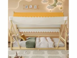 OKWISH Cama infantil 90x200 cm con somier de láminas y dosel extraíble, color natural - sin colchón Color natural claro