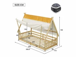 OKWISH Cama infantil 90x200 cm con somier de láminas y dosel extraíble, color natural - sin colchón Color natural claro