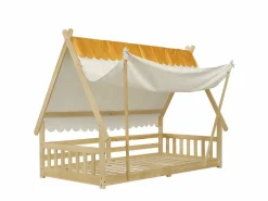 OKWISH Cama infantil 90x200 cm con somier de láminas y dosel extraíble, color natural - sin colchón Color natural claro