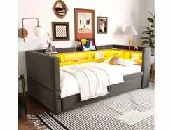 Hauss Spole Cama Nido|Cama infantil 90/180x190 cm en franela, cama nido tipo sofá con LED y USB, sin colchón