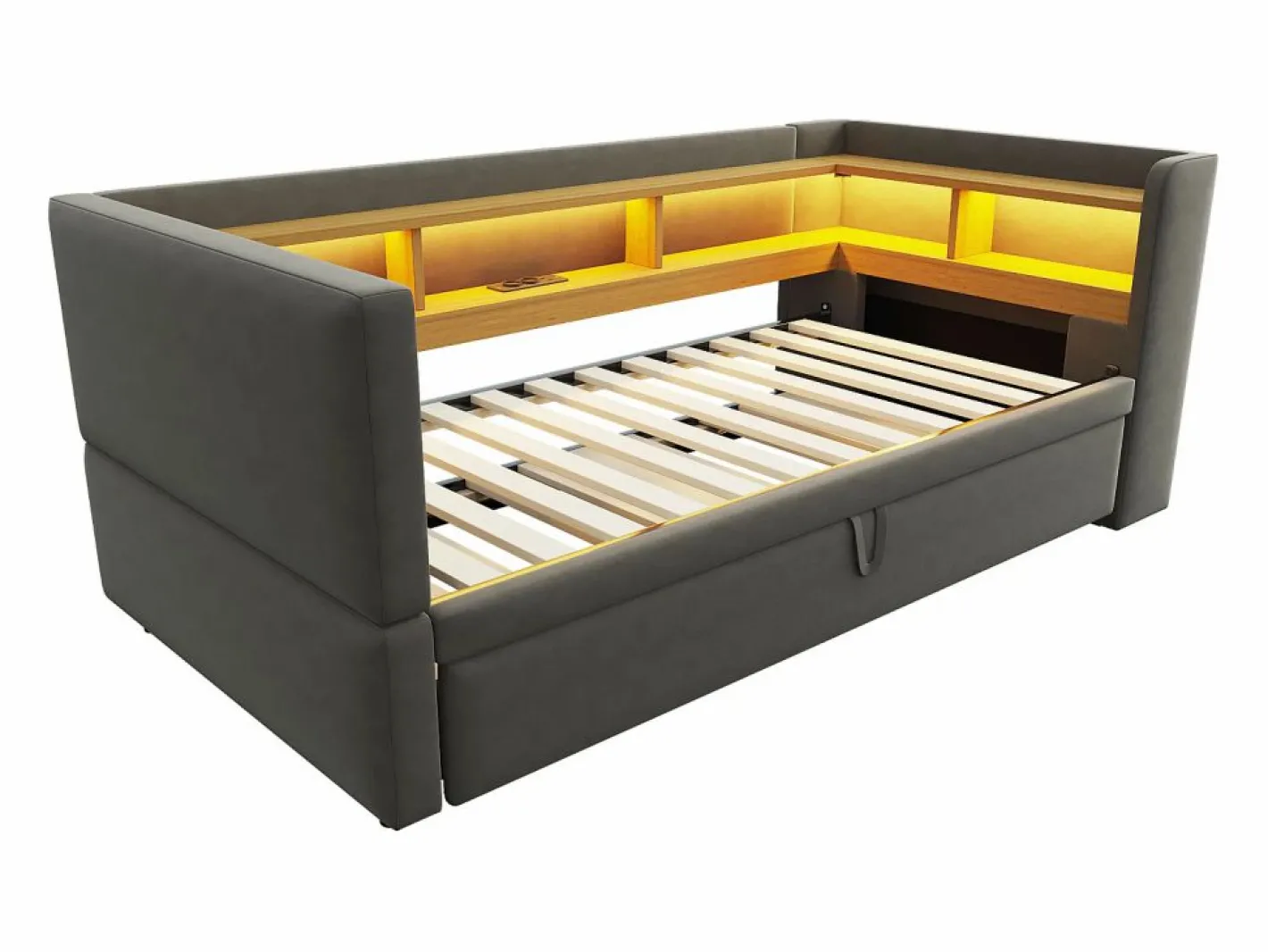 Hauss Spole Cama Nido|Cama infantil 90/180x190 cm en franela, cama nido tipo sofá con LED y USB, sin colchón