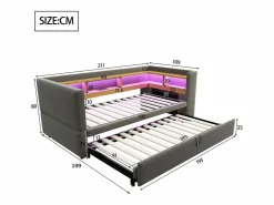 Hauss Spole Cama Nido|Cama infantil 90/180x190 cm en franela, cama nido tipo sofá con LED y USB, sin colchón