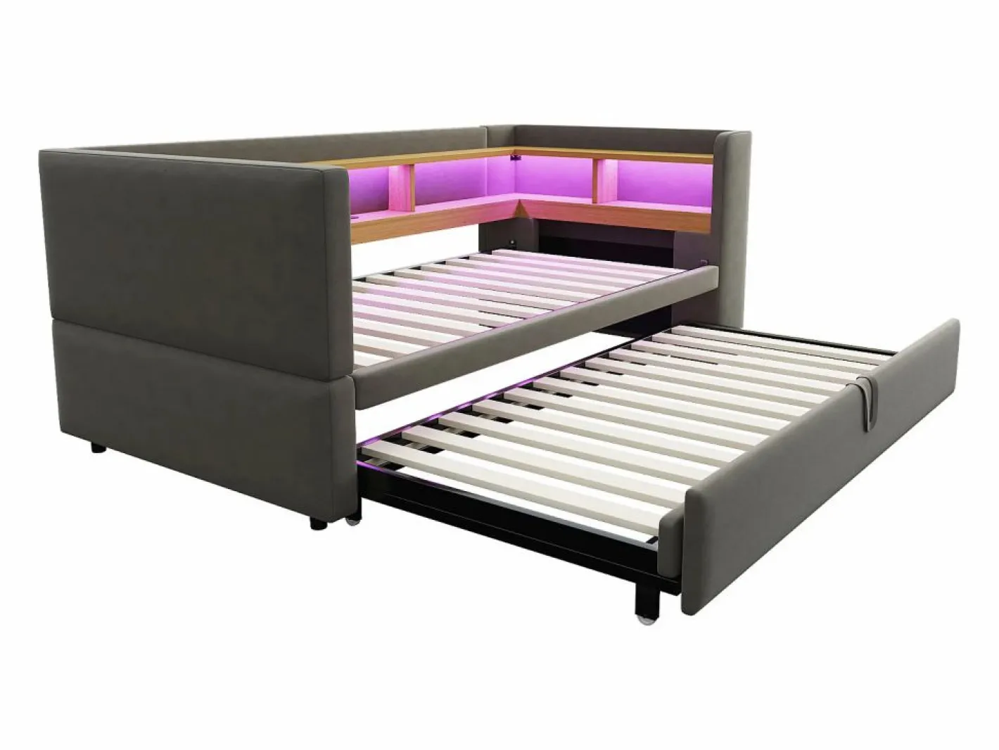 Hauss Spole Cama Nido|Cama infantil 90/180x190 cm en franela, cama nido tipo sofá con LED y USB, sin colchón