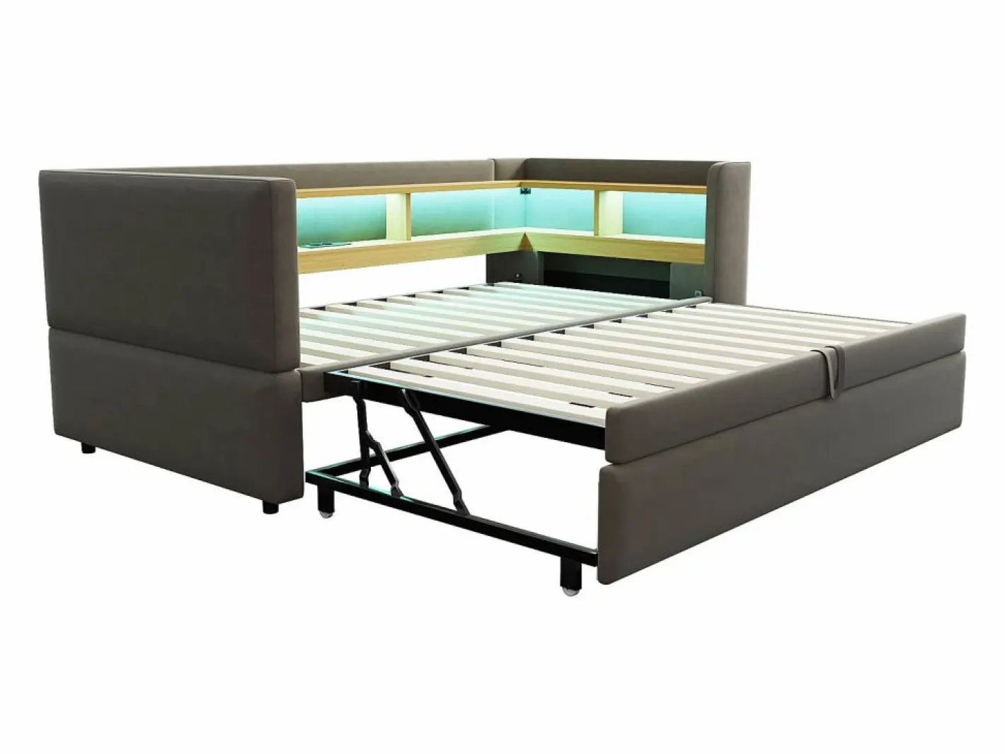 Hauss Spole Cama Nido|Cama infantil 90/180x190 cm en franela, cama nido tipo sofá con LED y USB, sin colchón