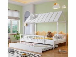 Cama Montessori|Cama infantil 120x200cm cama casa estilo juego función nido madera para habitación infantil (Sin colchón)
