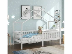 Cama infantil 90x200cm cama casita estilo moderno barreras de seguridad gran capacidad madera habitación (Sin colchón)^ Online