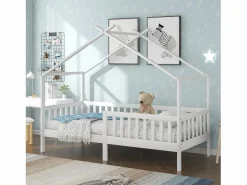 Cama infantil 90x200cm cama casita estilo moderno barreras de seguridad gran capacidad madera habitación (Sin colchón)^ Online