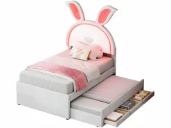 ModernLuxe Cama Nido|Cama infantil 90x200cm en terciopelo - cama nido con 3 cajones y luces LED de colores -
