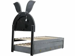 ModernLuxe Cama infantil 90x200cm en terciopelo - cama nido con 3 cajones y luces LED de colores - Gris Discount