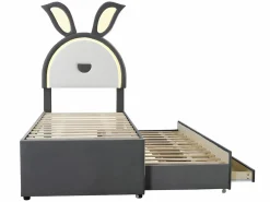 ModernLuxe Cama infantil 90x200cm en terciopelo - cama nido con 3 cajones y luces LED de colores - Gris Discount