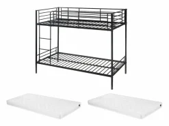 Vente-unique Cama litera 2 x 90 x 190 cm metal con somieres y colchón. DUOTIS II Negro Outlet