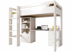 Cama mezzanine de 90x200 cm - con escalera de seguridad de 4 peldaños - con mesa - con estante - con barreras de seguridad - (sin colchón)^ModernLuxe Sale