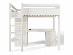 Cama mezzanine de 90x200 cm - con escalera de seguridad de 4 peldaños - con mesa - con estante - con barreras de seguridad - (sin colchón)^ModernLuxe Sale