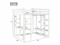 ModernLuxe Cama mezzanine infantil 140x200cm - con escalera - con mesa - con perchero simple - (sin colchón) Blanco Outlet