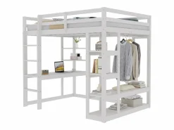 ModernLuxe Cama mezzanine infantil 140x200cm - con escalera - con mesa - con perchero simple - (sin colchón) Blanco Outlet