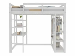 ModernLuxe Cama mezzanine infantil 140x200cm - con escalera - con mesa - con perchero simple - (sin colchón) Blanco Outlet
