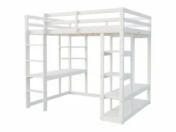 ModernLuxe Cama mezzanine infantil 140x200cm - con escalera - con mesa - con perchero simple - (sin colchón) Blanco Outlet