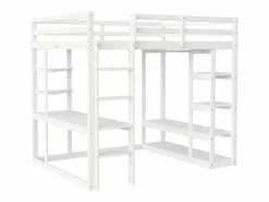 ModernLuxe Cama mezzanine infantil 140x200cm - con escalera - con mesa - con perchero simple - (sin colchón) Blanco Outlet