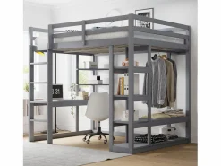ModernLuxe Cama mezzanine infantil 140x200cm - con escalera - con mesa - con perchero simple - (sin colchón) Gris Online