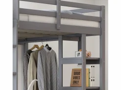 ModernLuxe Cama mezzanine infantil 140x200cm - con escalera - con mesa - con perchero simple - (sin colchón) Gris Online
