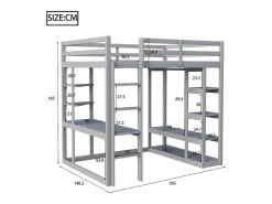ModernLuxe Cama mezzanine infantil 140x200cm - con escalera - con mesa - con perchero simple - (sin colchón) Gris Online