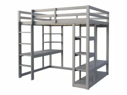 ModernLuxe Cama mezzanine infantil 140x200cm - con escalera - con mesa - con perchero simple - (sin colchón) Gris Online
