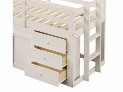 ModernLuxe Cama mezzanine infantil 90x200 cm - con tobogán - 3 cajones - (sin colchón) Crema Best