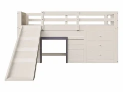 ModernLuxe Cama mezzanine infantil 90x200 cm - con tobogán - 3 cajones - (sin colchón) Crema Best